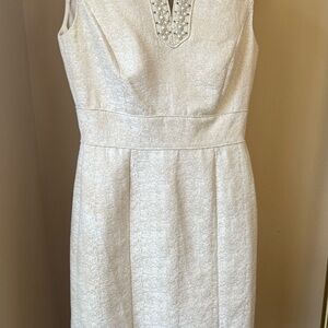Tahari ASL Cream Textured Midi Dress